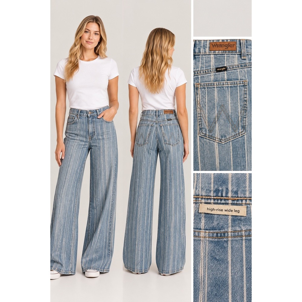 Wrangler Womens Jeans 12x27 High Rise Wide Leg Striped Denim Western EUC